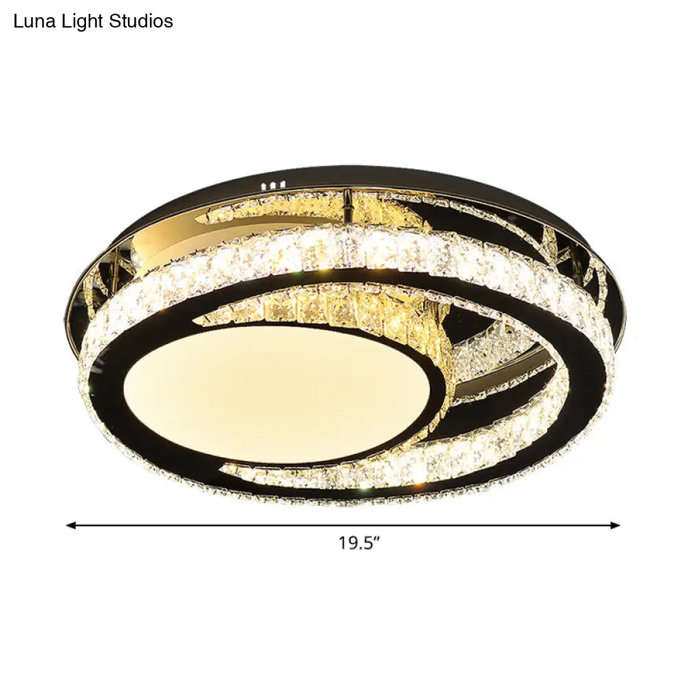 Stainless Steel Oval Semi Flush Mount Crystal Led Ceiling Lamp - Minimalist Design For Living Room
