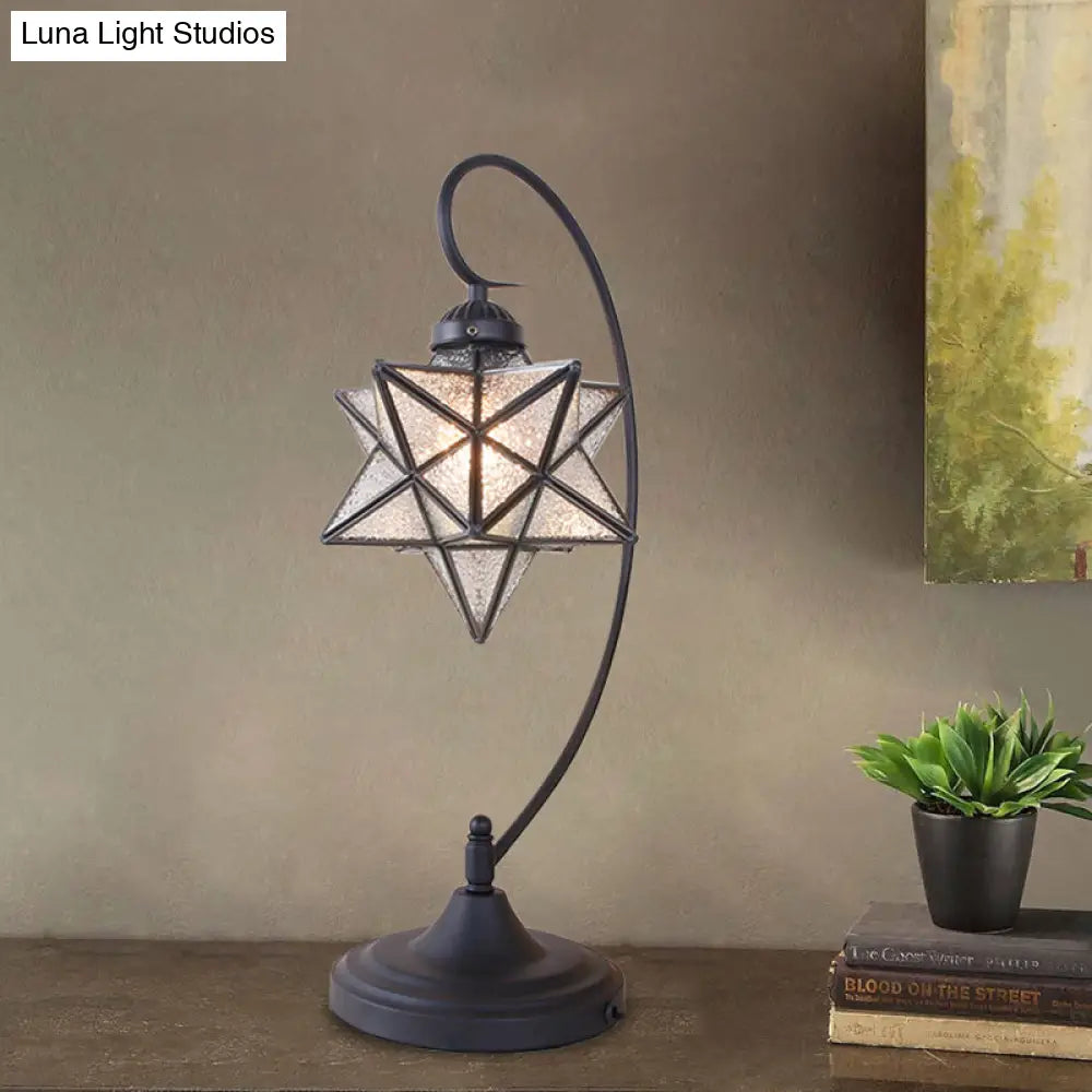 Star Shaped Tiffany Nightstand Lamp With Twisted Arm - Clear/Silver Glass Night Lighting For Coffee