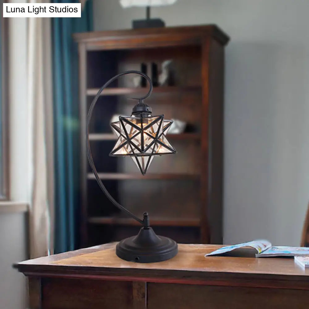 Star Shaped Tiffany Nightstand Lamp With Twisted Arm - Clear/Silver Glass Night Lighting For Coffee