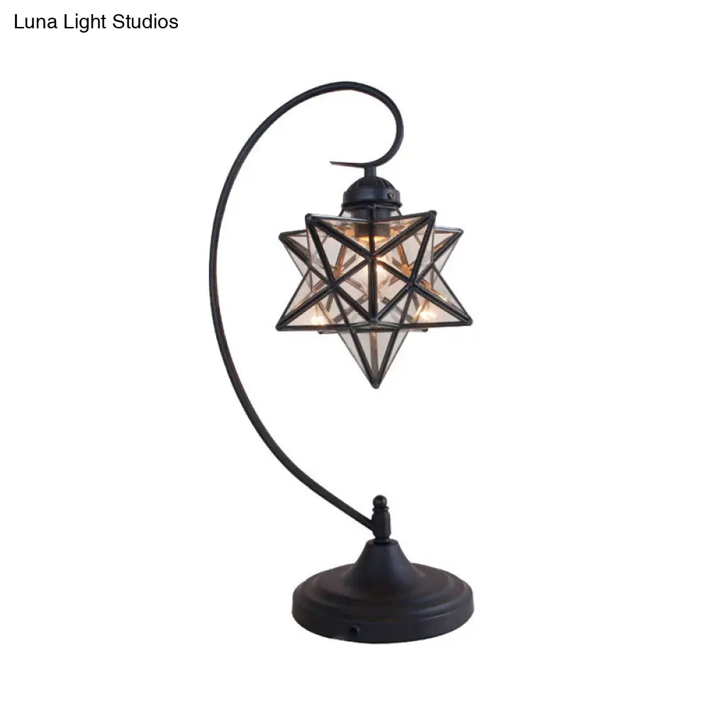 Star Shaped Tiffany Nightstand Lamp With Twisted Arm - Clear/Silver Glass Night Lighting For Coffee