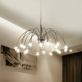 Starry Clear Glass Pendant Chandelier with 18 Heads - Modern Stylish Design and Chrome Arched Arm Chrome