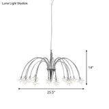 Starry Clear Glass Pendant Chandelier with 18 Heads - Modern Stylish Design and Chrome Arched Arm Chrome