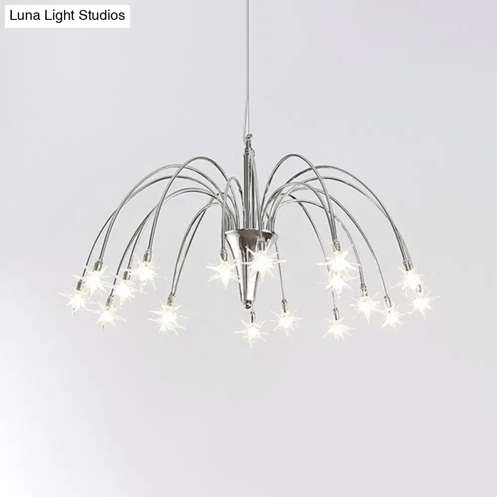 Starry Clear Glass Pendant Chandelier with 18 Heads - Modern Stylish Design and Chrome Arched Arm Chrome