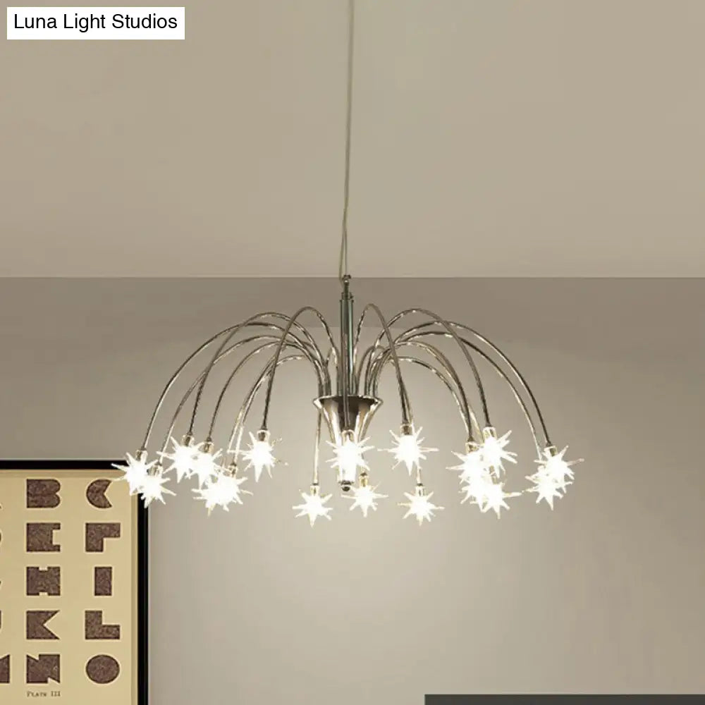 Starry Clear Glass Pendant Chandelier with 18 Heads - Modern Stylish Design and Chrome Arched Arm Chrome
