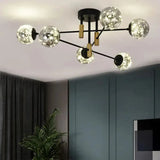 Starry Nordic Ball Semi Flush Light Fixture In Black Smoke Glass - Ideal For Living Room Ceiling