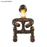 Steampunk 1-Head Iron Robot Table Lamp: Bronze Nightstand Lighting For Bedroom