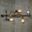 Steampunk Bicycle Wall Mount Light With Pipe Design - 3-Light Wrought Iron Lamp In Antique Brass