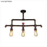 Steampunk Bronze 3-Light Linear Pendant With Pipe And Valve Decoration For Island Lighting