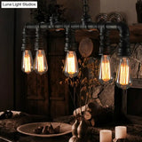 Steampunk Metal Water Pipe Pendant Light - 5 Bulbs Black Ideal For Dining Room Or Hanging Island