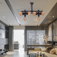 Steampunk Open Bulb Semi Flush Light - 10-Light Metallic Ceiling Fixture In Black