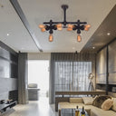 Steampunk Open Bulb Semi Flush Light - 10-Light Metallic Ceiling Fixture In Black