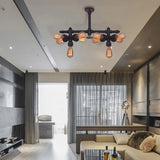 Steampunk Open Bulb Semi Flush Light - 10-Light Metallic Ceiling Fixture In Black