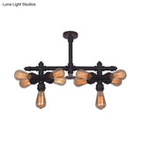 Steampunk Open Bulb Semi Flush Light - 10-Light Metallic Ceiling Fixture In Black