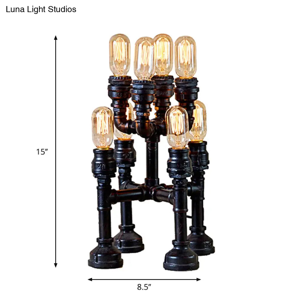 Steampunk Open Bulb Table Lamp - Multi Light Metallic Lighting In Black 8.5/14 Width Ideal For