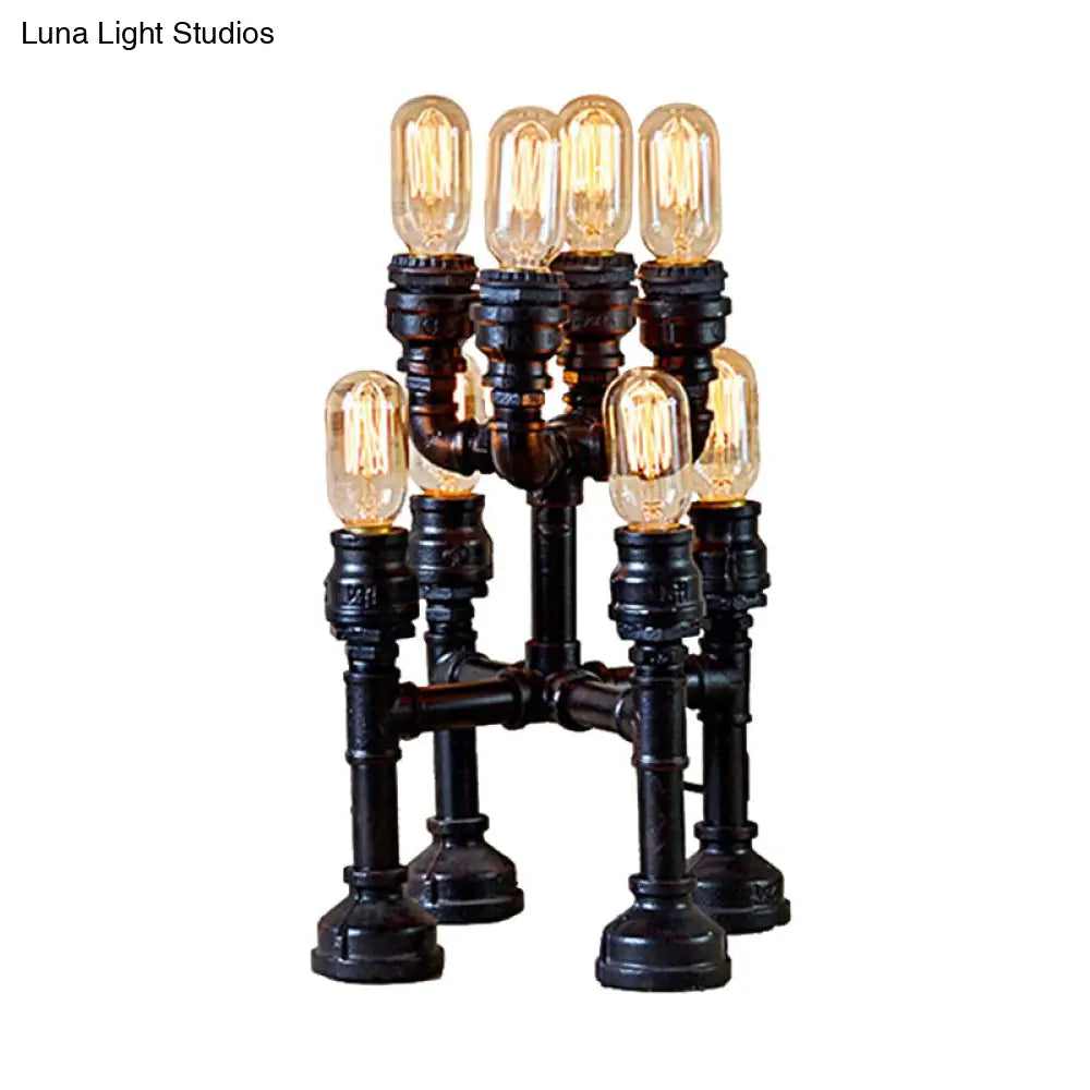Steampunk Open Bulb Table Lamp - Multi Light Metallic Lighting In Black 8.5/14 Width Ideal For