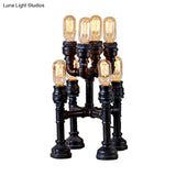 Steampunk Open Bulb Table Lamp - Multi Light Metallic Lighting In Black 8.5/14 Width Ideal For
