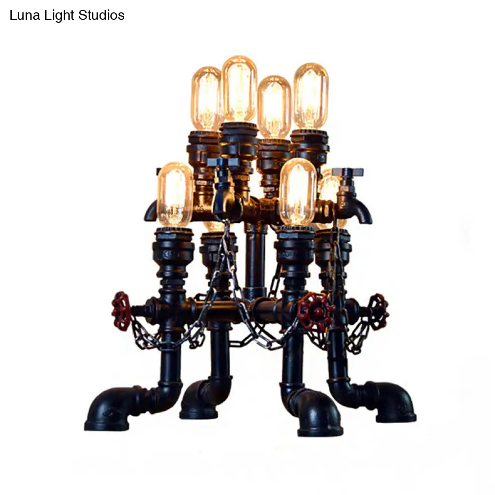 Steampunk Open Bulb Table Lamp - Multi Light Metallic Lighting In Black 8.5/14 Width Ideal For