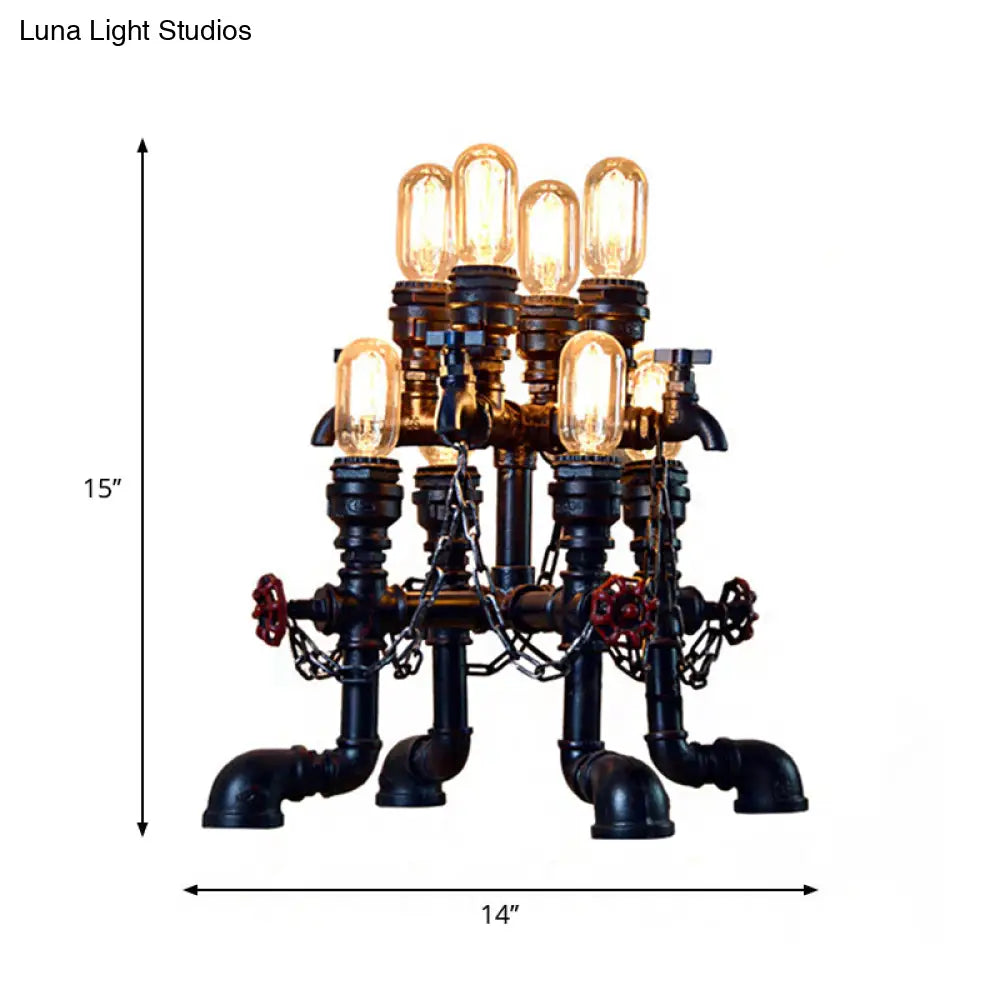 Steampunk Open Bulb Table Lamp - Multi Light Metallic Lighting In Black 8.5/14 Width Ideal For