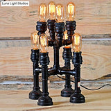 Steampunk Open Bulb Table Lamp - Multi Light Metallic Lighting In Black 8.5/14 Width Ideal For