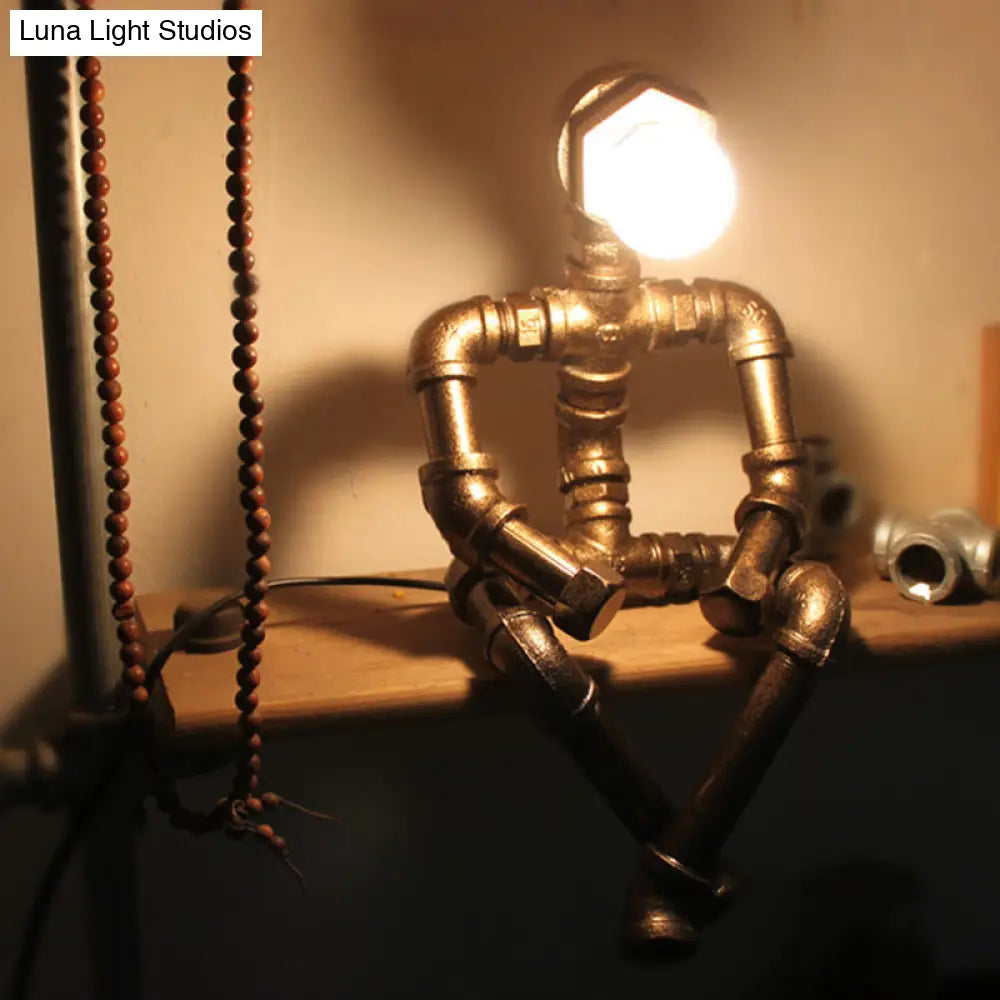 Steampunk Style Bronze Finish Iron Pipe Nightstand Lamp