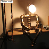 Steampunk Style Bronze Finish Iron Pipe Nightstand Lamp