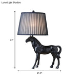 Steed Parlor Night Lamp - Rustic Resin Black Table Light With Fabric Shade