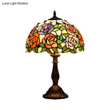 Stefania - Tiffany Bronze 1 Bulb Table Lighting Tiffany Rose Blossom Cut Glass Night Stand Lamp with Cabochons