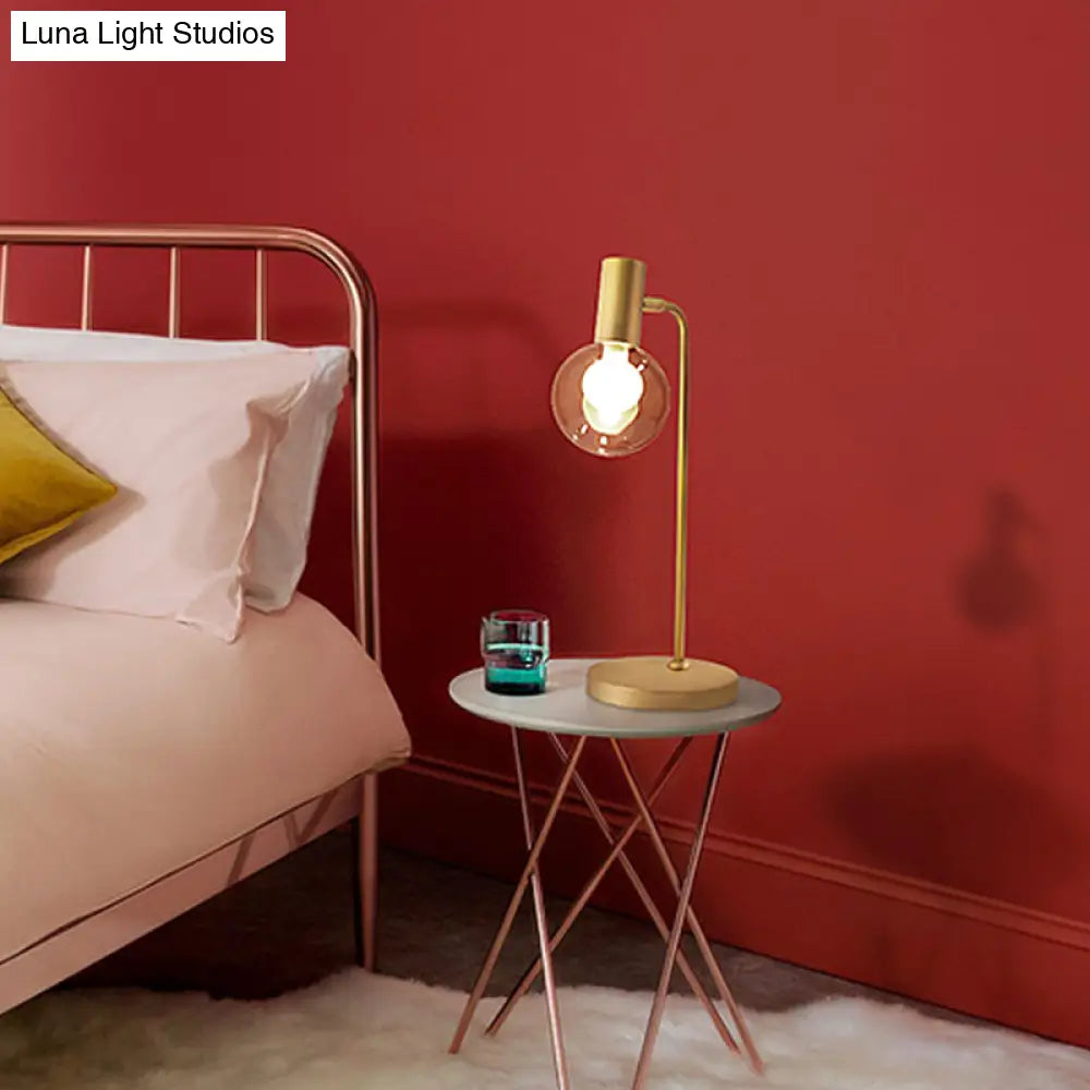 Stunning Gold Spherical Table Lamp With Smoke Gray/Clear Glass Shade - Perfect For Bedroom