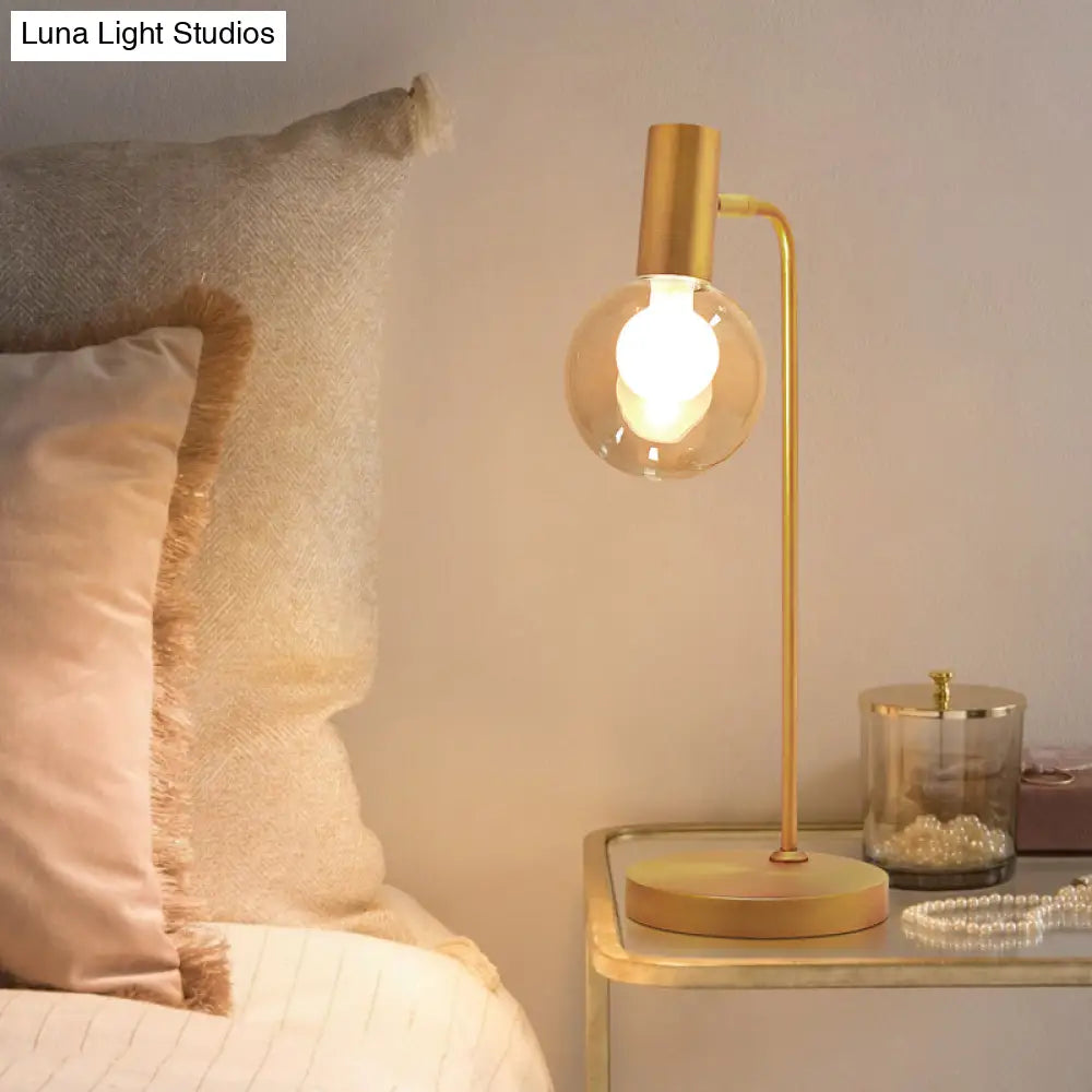 Stunning Gold Spherical Table Lamp With Smoke Gray/Clear Glass Shade - Perfect For Bedroom
