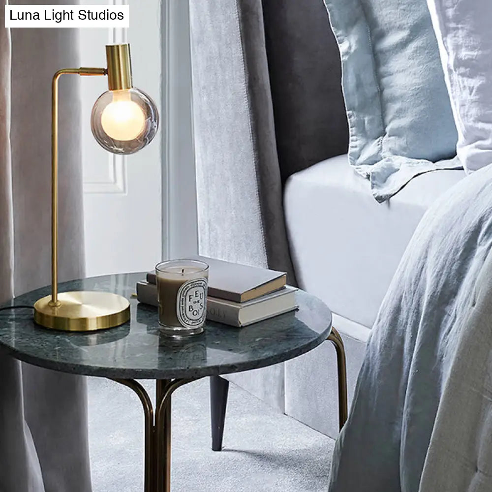 Stunning Gold Spherical Table Lamp With Smoke Gray/Clear Glass Shade - Perfect For Bedroom