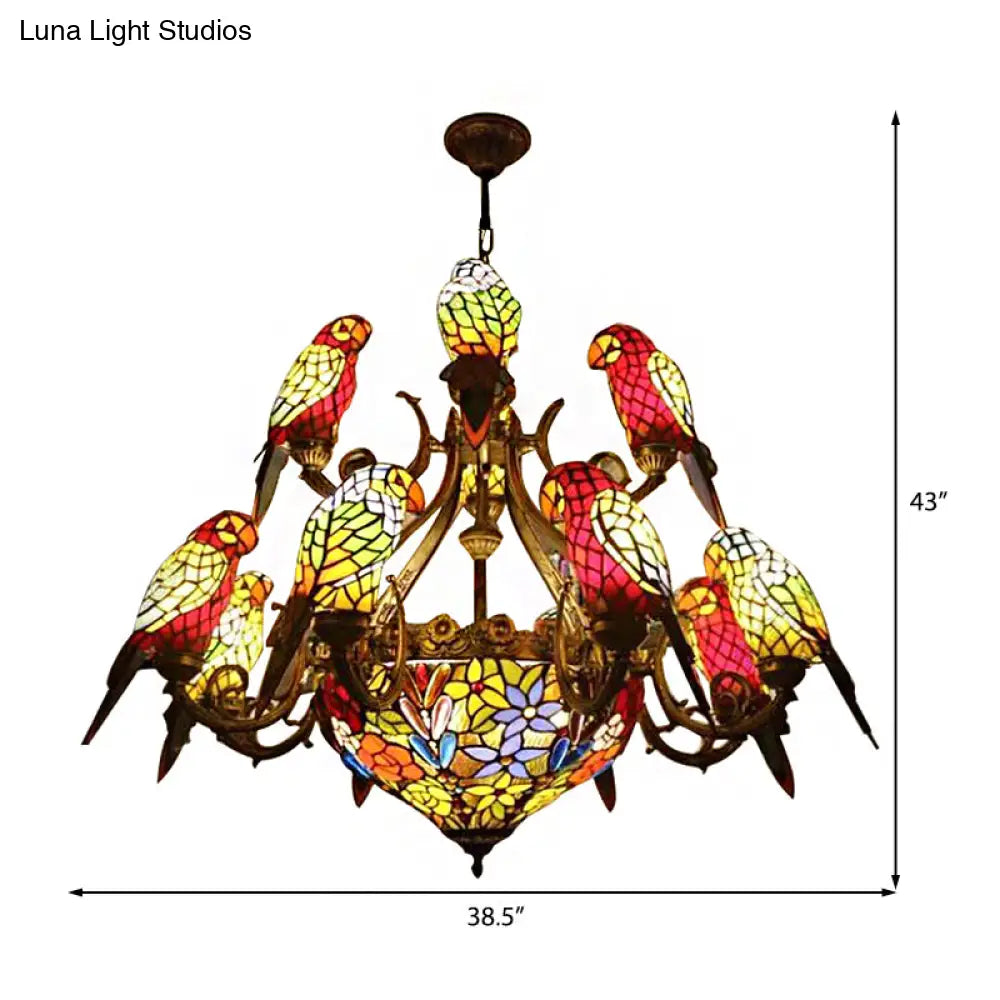 Stunning Multi-Color Parrot Chandelier: Lodge-Style Stained Glass Pendant Light
