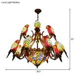 Stunning Multi-Color Parrot Chandelier: Lodge-Style Stained Glass Pendant Light