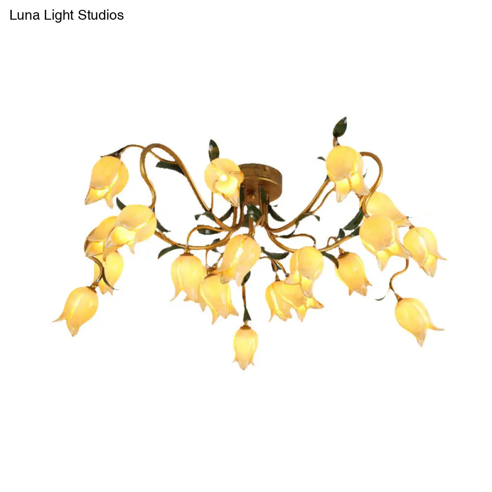Stunning Starburst Ceiling Light Fixture - Rustic Brass Metal Led Flower Semi Flush Mount Lighting