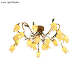 Stunning Starburst Ceiling Light Fixture - Rustic Brass Metal Led Flower Semi Flush Mount Lighting