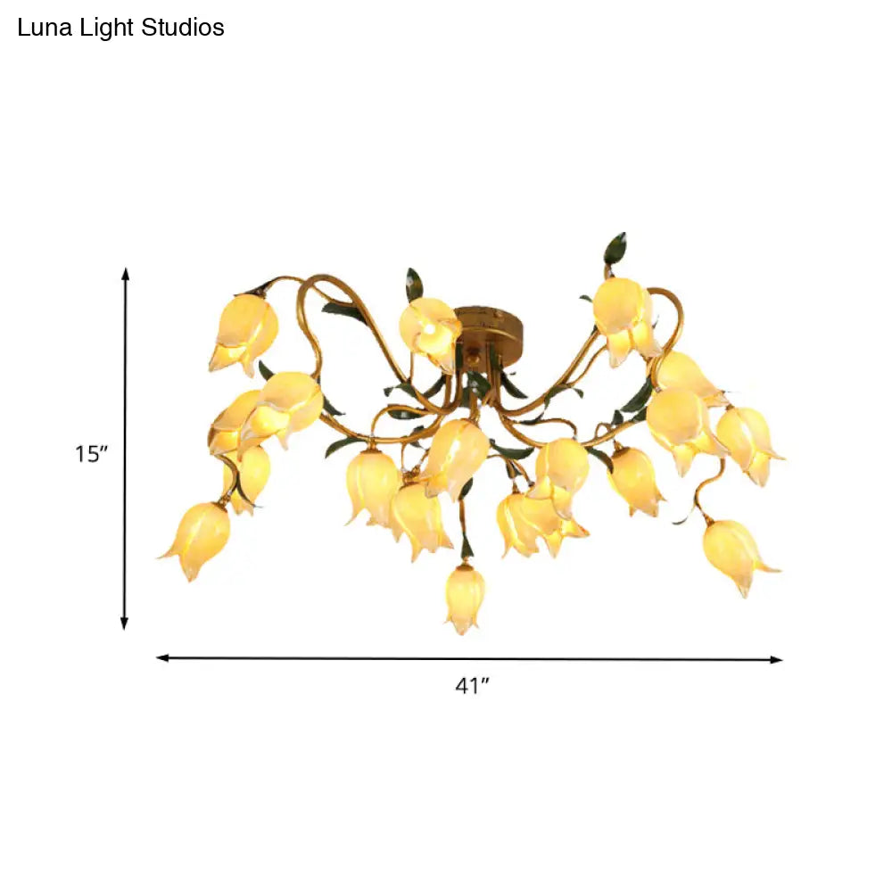 Stunning Starburst Ceiling Light Fixture - Rustic Brass Metal Led Flower Semi Flush Mount Lighting