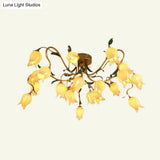 Stunning Starburst Ceiling Light Fixture - Rustic Brass Metal Led Flower Semi Flush Mount Lighting
