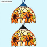 Stunning Tiffany Black/Blue Living Room Ceiling Light - Elegant Suspended Lighting Fixture With