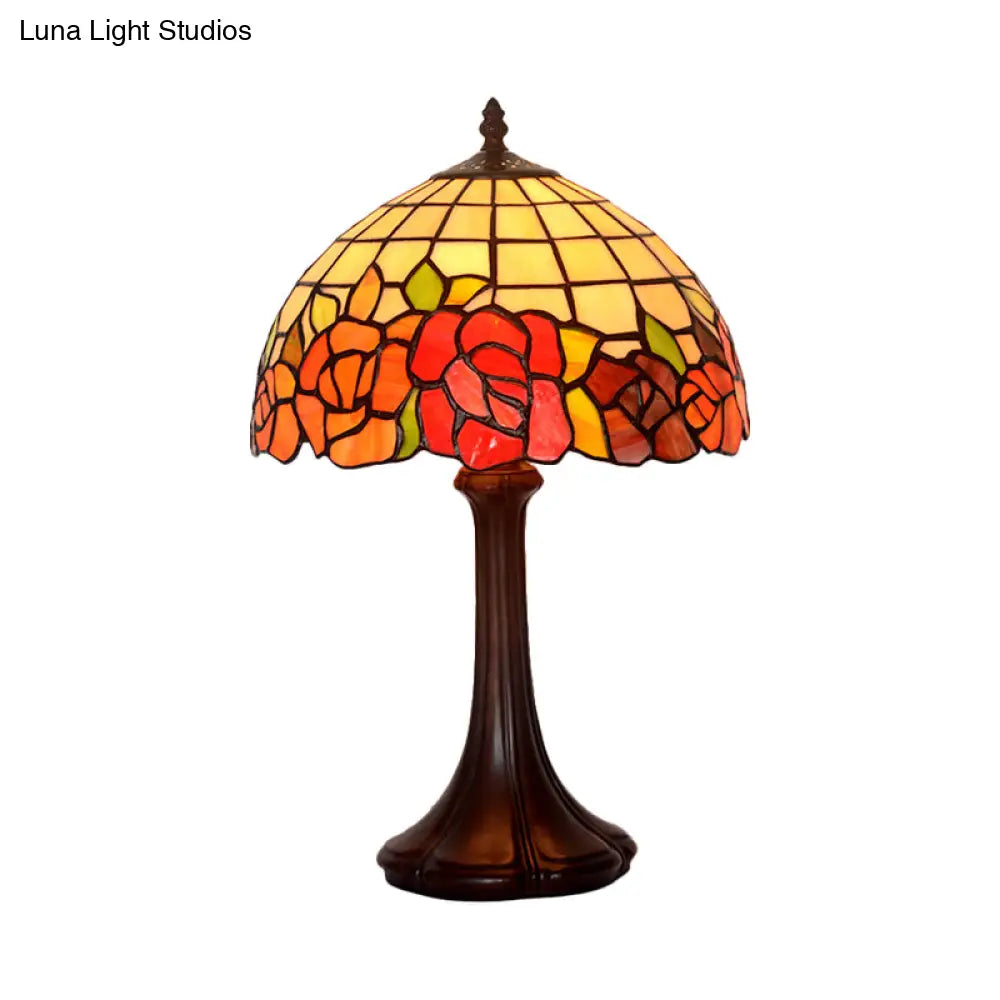 Stunning Tiffany Roseborder Stained Glass Night Lamp With Grid Lampshade - Coffee Table Lighting