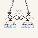 Stunning Tiffany-Style Island Pendant Light - Domed Stainless Glass 2 Lights Black/Blue/White Ideal