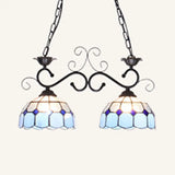 Stunning Tiffany-Style Island Pendant Light - Domed Stainless Glass 2 Lights Black/Blue/White Ideal