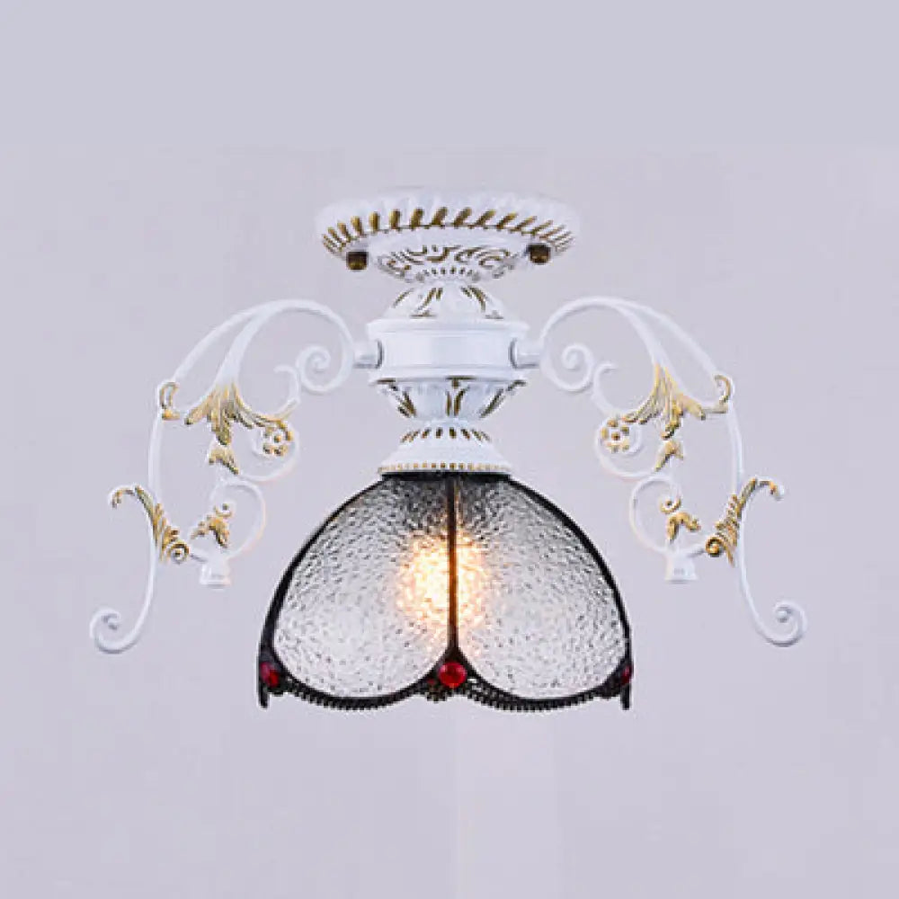 Stunning Traditional Stained Glass Ceiling Light With Blue Diamond/Frosted Shade - Black/White Semi