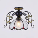 Stunning Traditional Stained Glass Ceiling Light With Blue Diamond/Frosted Shade - Black/White Semi