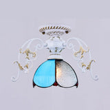 Stunning Traditional Stained Glass Ceiling Light With Blue Diamond/Frosted Shade - Black/White Semi