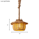 Stylish 1-Light Beige Hemp Rope Ceiling Light For Coffee Shops: House Suspended Lodge
