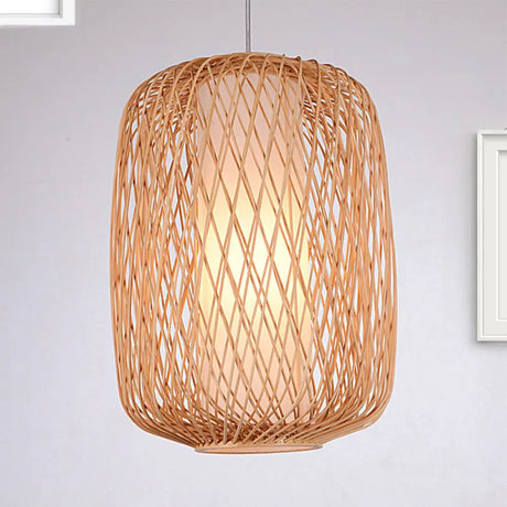 Stylish Asian Hand-Knitted Bamboo Pendant Lamp - Beige Shade 1 Light Living Room Lighting