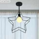 Stylish Black Wire Frame Ceiling Lamp With Star Shade - Bedroom Semi Flush Mount Lighting