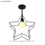 Stylish Black Wire Frame Ceiling Lamp With Star Shade - Bedroom Semi Flush Mount Lighting