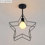 Stylish Black Wire Frame Ceiling Lamp With Star Shade - Bedroom Semi Flush Mount Lighting