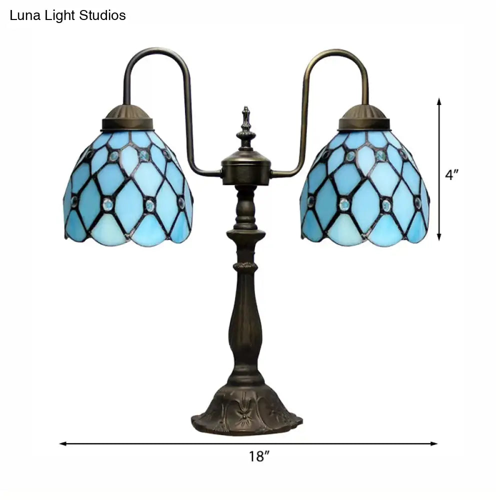 Stylish Blue Beaded Book Light: Tiffany-Inspired Hanging Lamp With Dome Shade