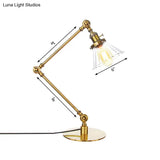 Stylish Cone Clear/Amber Glass Table Lamp - 1 Light Black/Brass Lighting For Study Room